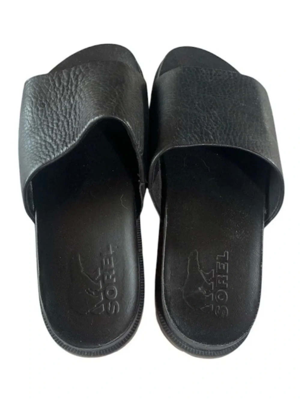 Sorel EUC!! Roaming Decon Black Pebble Leather Slide Sandals Women's US Size 7